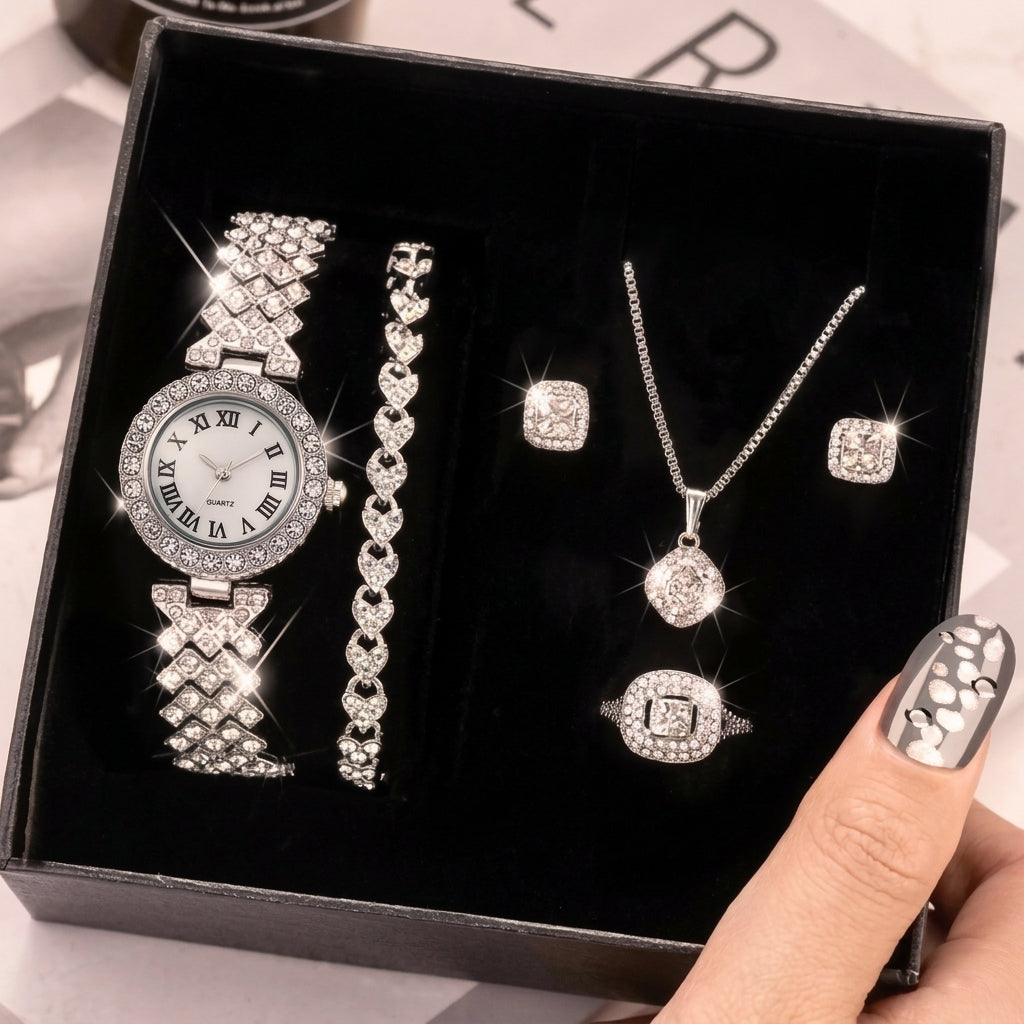 Luxury Crystal Watch & Jewelry Set Timeless Elegance