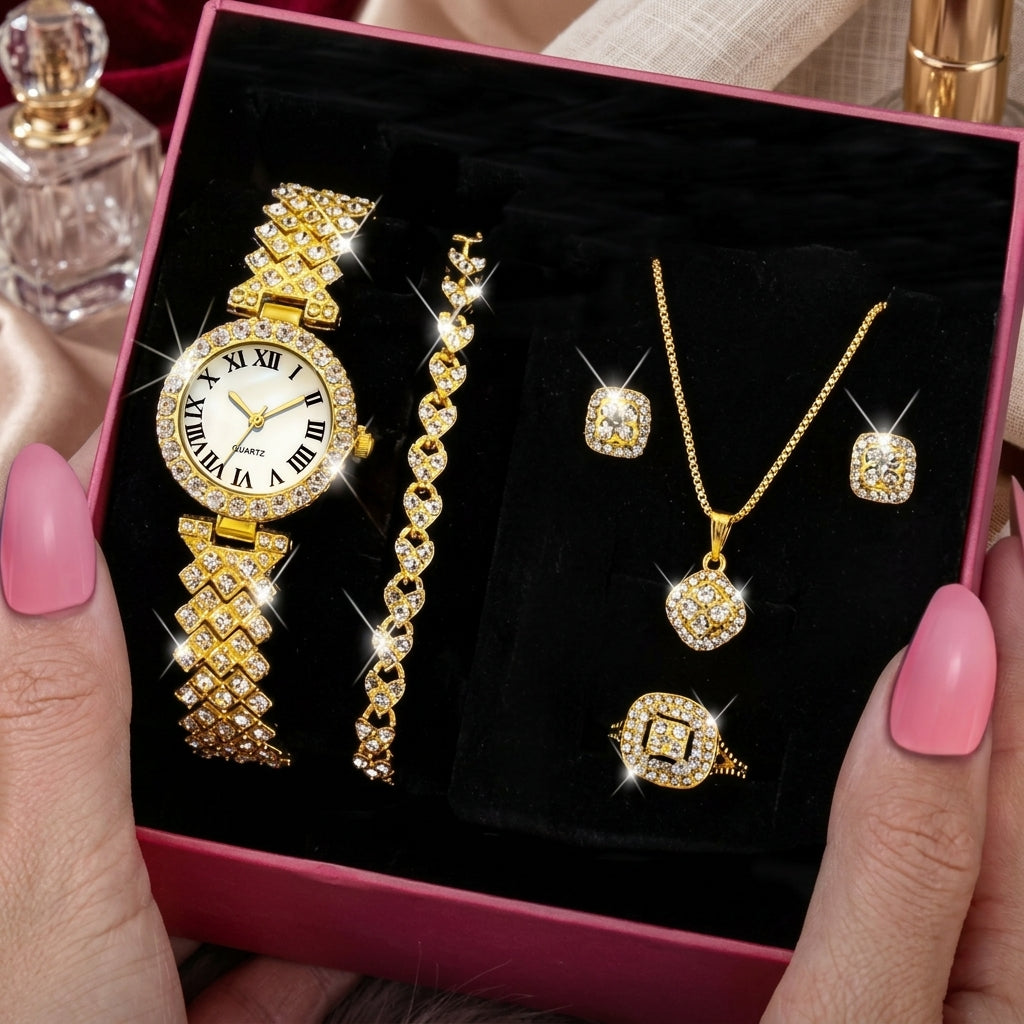 Luxury Crystal Watch & Jewelry Set Timeless Elegance