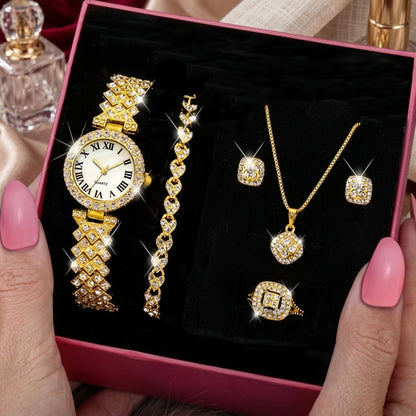 Luxury Crystal Watch & Jewelry Set Timeless Elegance
